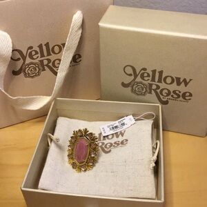 Kendra Scott Yellow Rose Havana Statement Cocktail Ring Gold w Pink Quartzite